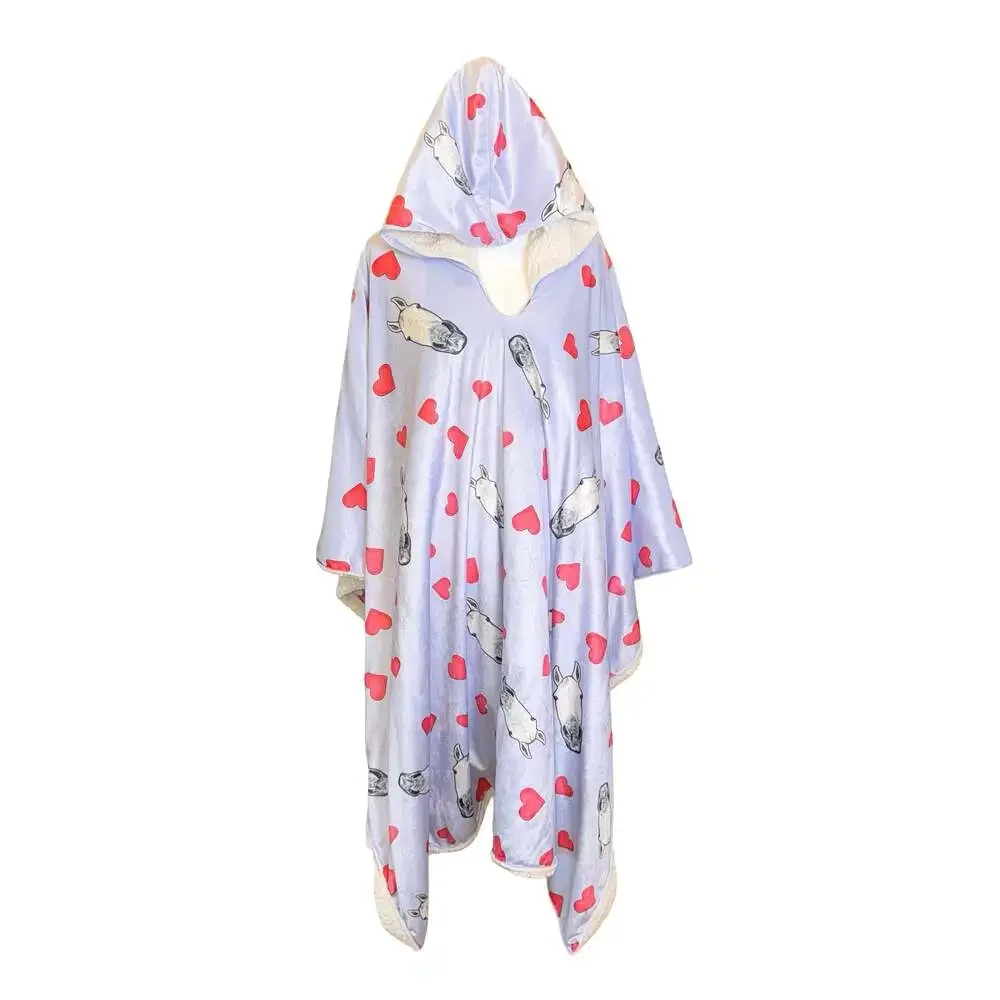 My PetPoncho Hooded Wearable Blanket Horse and Heart Print reversible